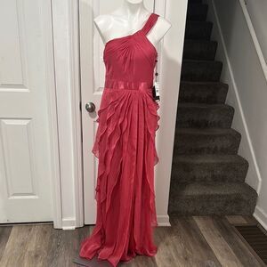 ADRIANNA PAPELL Elegant One-Shoulder Coral Evening Gown Size 12 NWT